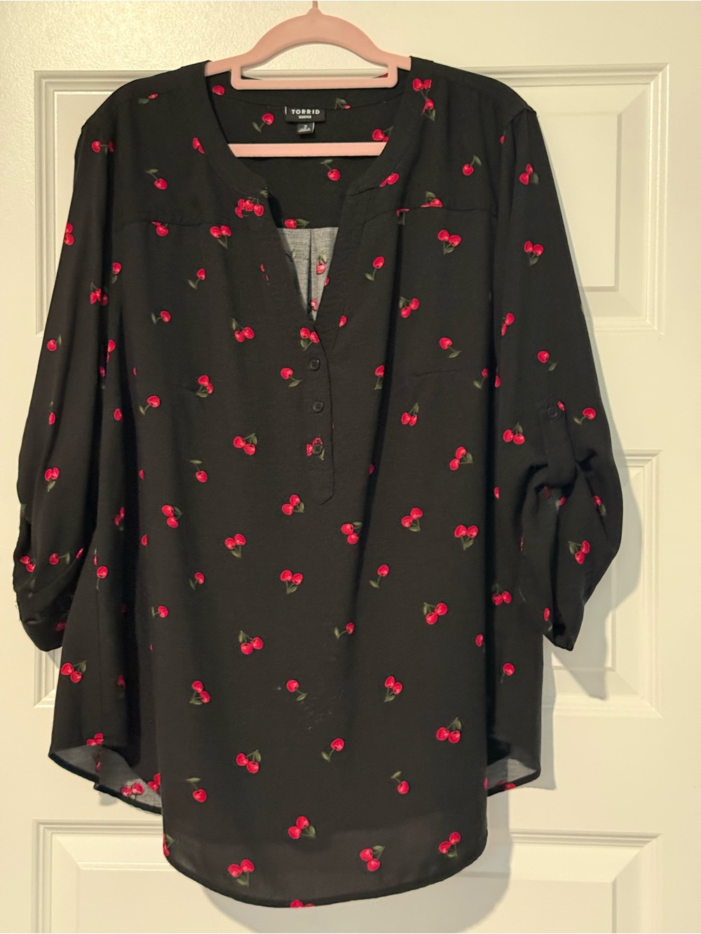 torrid Black Cherry-Print Henley Blouse